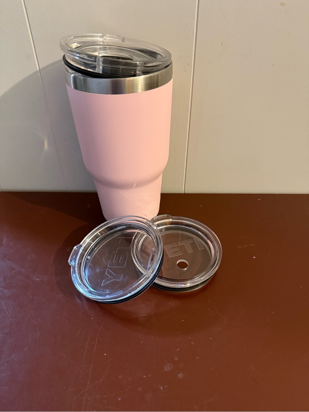 Yeti Pink Stainless Tumbler with lids